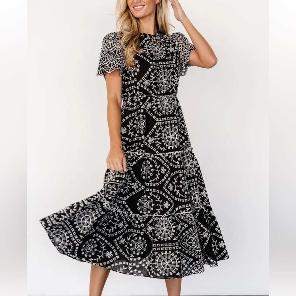 Baltic Born Mirabel Eyelet Midi Dress Black & White Embroidery, Size 1x Nwt